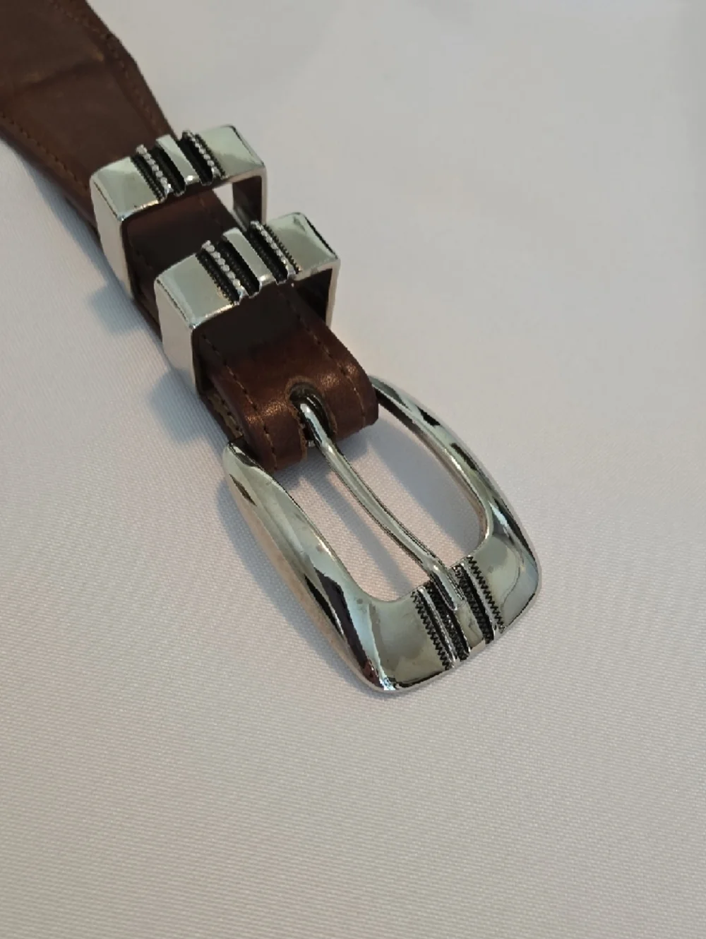 Men’s Western Leather Belt Brown Silver Buckle Handmade JRC Size 40